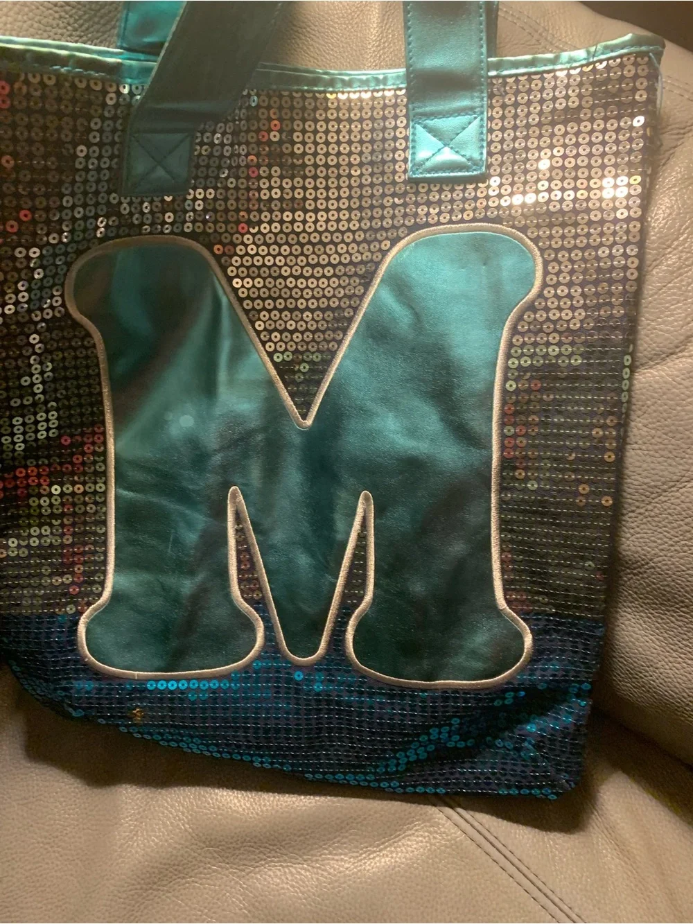 Justice bright blue blinged M tote!